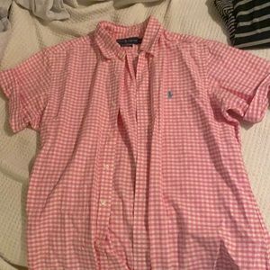 Pink short sleeve polo button up